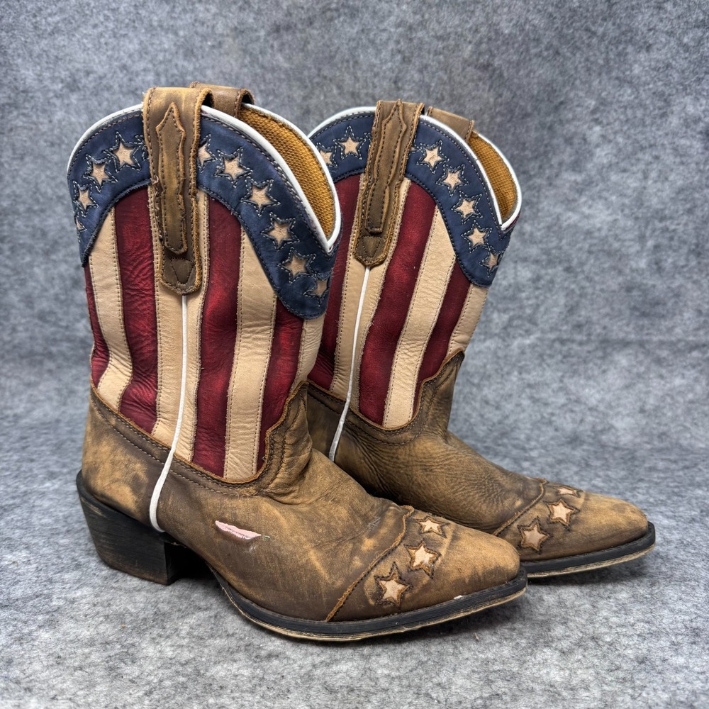 Dan Post Stars Stripes American Flag Leather Cowboy Boots Youth Sz 2.5 Kids